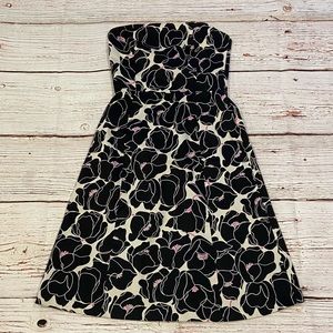 Helen Wang NYC Black Floral Strapless Dress Sz 4